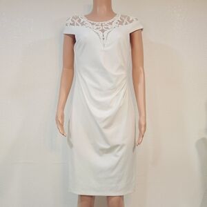 Adrianna Papell Sleeveless Stretch Cocktail Bridal Dress with Beaded Yoke Sz 10